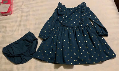 Vestido Just One You Bebé Niña L/S Verde con Lunares Dorados Talla 18M Con Bloomers #291 Foto 1 de 4