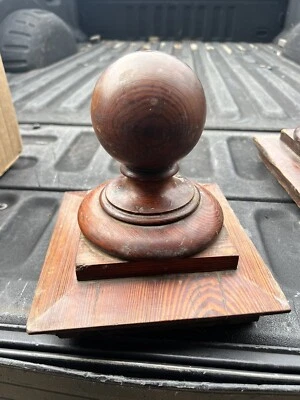 c1890 vintage classic newel post finial cap heart pine 8.5” h x 8.5” & 7” sq - Image 1 of 4