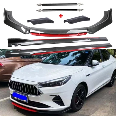 Carbon Fiber Look Red Front Lip Chin Bumper Side Skirt For Ford Fusion Mondeo Foto 1 de 4