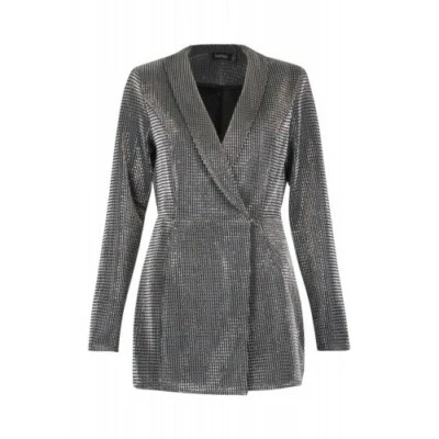 Mono estilo esmoquin metálico boohoo Plus plateado PZZ80043 talla grande 16 EE. UU. $73 Foto 1 de 4