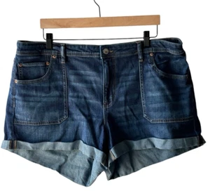 American Eagle Size 18 Dark Blue Stretch Waist Easy Shortie Denim Shorts - Picture 1 of 7