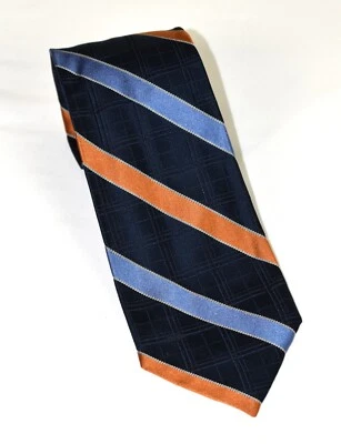 NWT VALENTINO Navy Repp Striped Square Jacquard Overlay 100% Silk Tie 3.5 x 56 - Image 1 of 4