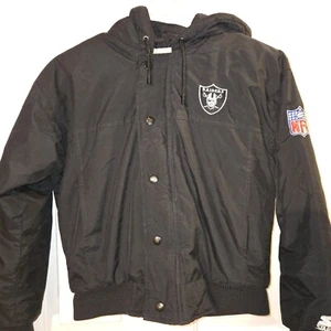 Starter NFL Raiders Vintage Zip Up Button Down Puffer Coat With Hoodie Youth M - Picture 1 of 6
