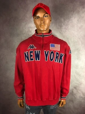 Vintage KAPPA New York USA Big Logo 1/4 Zip Sweatshirt Red Jacket Size XL - Image 1 of 4