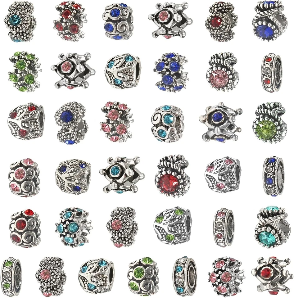 Cuentas europeas esmaltadas de diamantes de imitación de aleación de 30 piezas agujero grande Murano Cuentas espaciadoras Foto 1 de 4