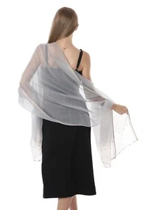 Womens Silk shawl Solid Color Beaded Scarf Shawls and Wraps for Evening Dress... - Picture 1 of 6
