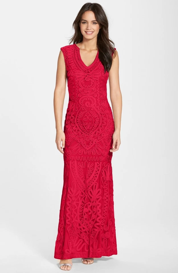 Vestido Sirena Soutache y Malla JS Collections Talla 12 Rojo Foto 1 de 1