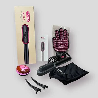 TYMO Ring Hair Straightening Comb Brush HC100 5 Temp Black Pink - Image 1 of 4