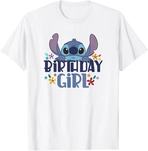 Lilo & Stitch Birthday Girl Retro Floral Logo T-shirt - Picture 1 of 4