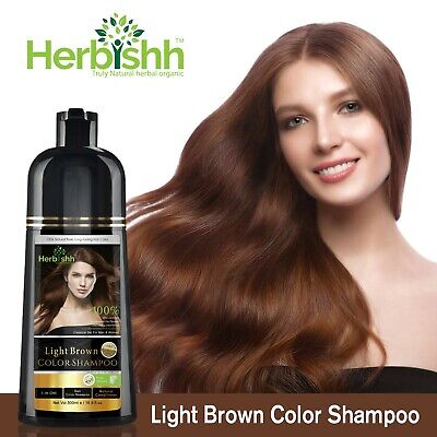 500 Ml Herbishh Color Shampoo Herbal Hair Color Dye Ammonia Free Light Brown • 26.93€