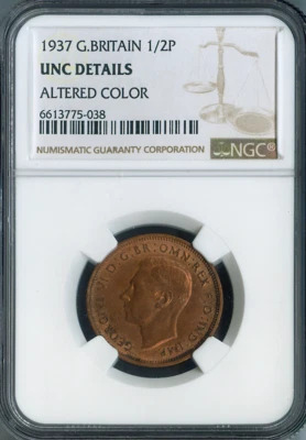 1937 Great Britain Half Penny 1/2P NGC UNC DETAIL QUALITY✔️ - Image 1 of 2