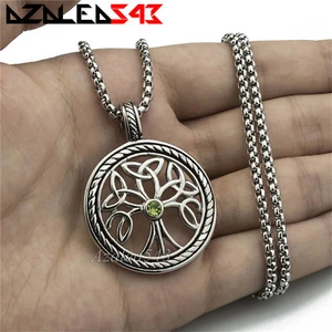 Juego de Collares Colgantes de Acero Inoxidable Piedra Circonial Celtic Tree of Life Verde - Imagen 1 de 6