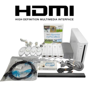 Wii Console Bundle 4 Remotes & Nunchuks + Wii Sports + HDMI Adapter + Cords - Picture 1 of 6