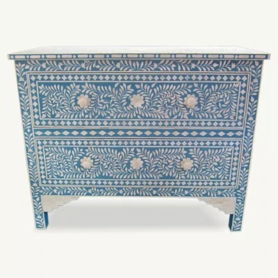 Handmade Bone Inlay Floral Pattern Chest of 2 Drawer for Home and Office Decor - Image 1 of 4