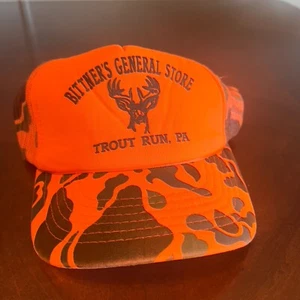 Vintage Bittners General Store Trucker Hat Trout Run Orange Camo Deer Hunting - Picture 1 of 5
