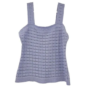 St. John Häkel offen Strick Tank Top blau Damen Gr. S quadratischer Ausschnitt Y2K Boho - Bild 1 von 10