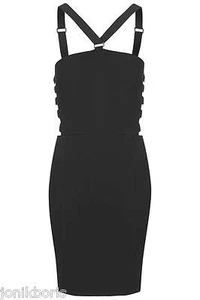 TOPSHOP MINI BLACK DRESS CUTOUT BODYCON HARNESS Suspender Strap DRESS 14 16 - Picture 1 of 7