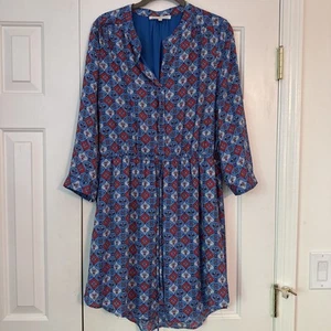 DANIEL RAINN Royal Blue Paisley Boho Peasant 3/4 Sleeve Short Dress Sz L - Picture 1 of 9