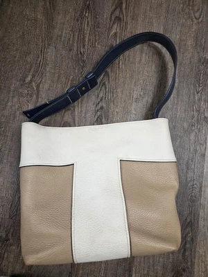 Tory Burch блок T-галечный двухцветный Hobo новый слоновой кости саванна наплечная сумка сумочка - Изображение 1 из 4