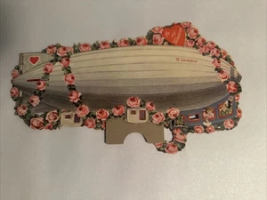 11" Vintage 3D Valentinstag Karte Zeppelin Deutsch 1900er - Bild 1 von 12