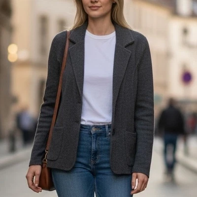 Tahari NEW Blazer Cardigan Womens Large Gray Merino Wool Blend Button Topper - Image 1 of 4