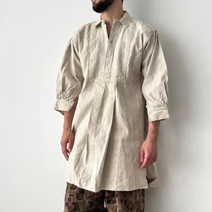 ≈1880s Antique French Peasant Work Linen Hemp Smock Shirt - Picture 1 of 11