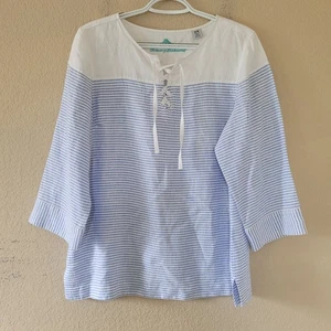 Tommy Bahama 100% Linen Top Womens Medium White Blue Crystalline Waters Lace-Up - Picture 1 of 7