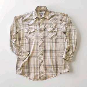 Vintage Shirt Men Large 15.5 Brown Plaid Pearl Snap Adult ATB Authentic Western - Picture 1 of 9