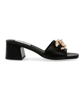 Sandali Steve Madden Santana in pelle con ferramenta a catena neri taglia 10M nuovi - Foto 1 di 18
