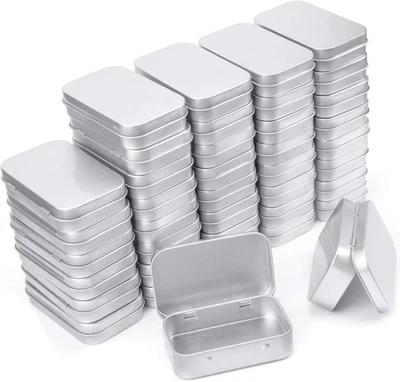 Metal Rectangular Empty Hinged Tins - 40 Pack Silver Mini Portable Box Container - Image 1 of 4