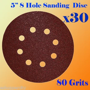 5" 8 Hole 80 Grit Sand Disc Paper Random Orbit Sandpaper Hook and Loop Sander - Picture 1 of 2