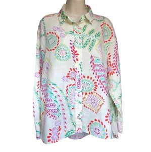 Zara Linen Blend Button Up Long sleeve Multicolor Floral Shirt Size L - Picture 1 of 11