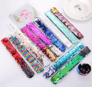 Mixed Wrist Sequins Snap Slap Bands Kids Boy Girl Gift Party Favor Novelty Toys - Picture 1 of 9