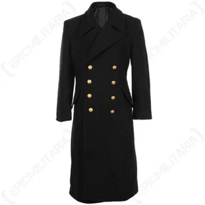 CNM Black Navy Wool Great Coat - Winter Trench Naval Military Full Length Mens - Picture 1 of 6