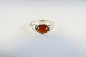 Petite Orange Amber Band Ring Sterling Stackable Ring Style Setting  Sz 6.5 - Picture 1 of 6