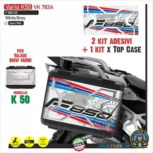 3 Adesivi Valigie Laterali + Top Case BMW Vario K 50 F 850 GS White Grey VK 783a - Picture 1 of 2