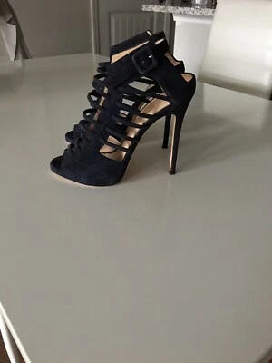 GIUSEPPE ZANOTTI FOR JENNIFER LOPEZ BLUE SUEDE CAGE SANDALS SIZE IT 39 US 8.5/9 - Image 1 of 4