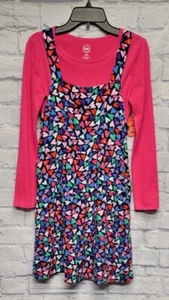 NWT WONDER NATION XXL 18 JUMPER OVERALL DRESS SET HEARTS PINK TOP POCKETS 2 PC - Picture 1 of 12