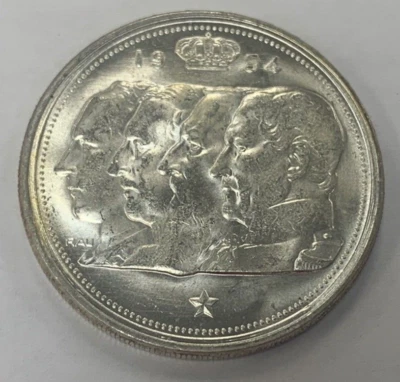 1954 BELGIUM Silver 100 Francs ~ BU ~ 4 Kings design - Image 1 of 2