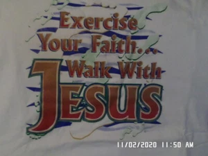 NEW T-Shirt: Exercise Your Faith Walk With Jesus w/ Footprints (White) L XL - Picture 1 of 1