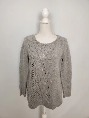Suéter para mujer talla pequeña de punto abierto y tejido con cable gris talla Pull con volantes talla Foto 1 de 4