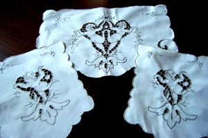 Antique Antimacassar set Nude design Richelieu cutwork embr/ed lace linen h made - Picture 1 of 6