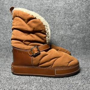 Chloe Maxie Shearling Fur Lined Brown Tan Snow Boots Fold Down Size 36 / US 6 - Picture 1 of 11