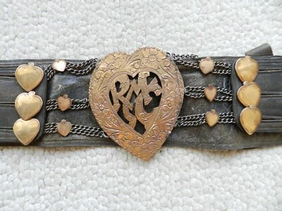 Old 10K GOLD & STERLING SILVER Women's Antique Leather Buscadero Gun Belt Buckle - Image 1 of 4