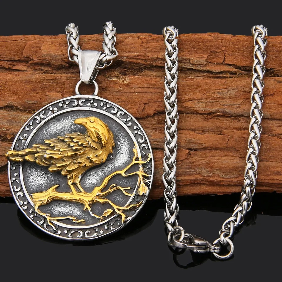 Odin's Gold Raven Pendant – Viking Warrior Necklace - Image 1 of 1