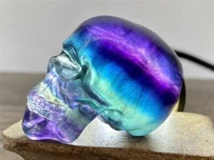2" Natural Rainbow Fluorite Carved Skull Reiki Crystal Skull decor gift 1PC - Picture 1 of 7
