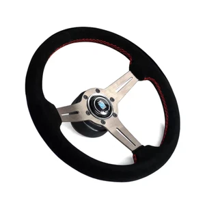 NARDI 350MM 14' Deep Suede Leather Red stitch Sport Racing Steering Wheel - Picture 1 of 5