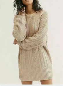 Free People Size XS Sweater Dress Cream Puff Good As Gold Matte Sweater New - Picture 1 of 12