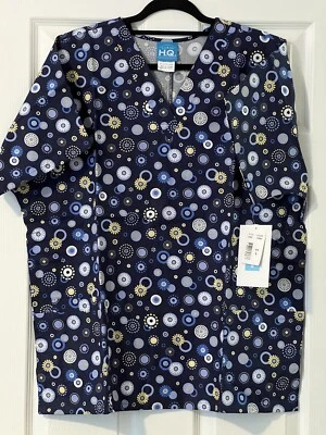 BRAND NEW H. Q.  4700C  V-Neck Women’s SCRUB TOP - LARGE - Dot’s Wonderful - Image 1 of 4
