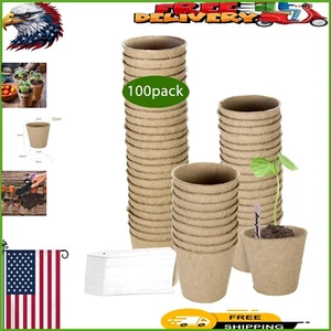Versatile 100-Piece Biodegradable Seedling Pot Set with 4'' Labels Included - Picture 1 of 9